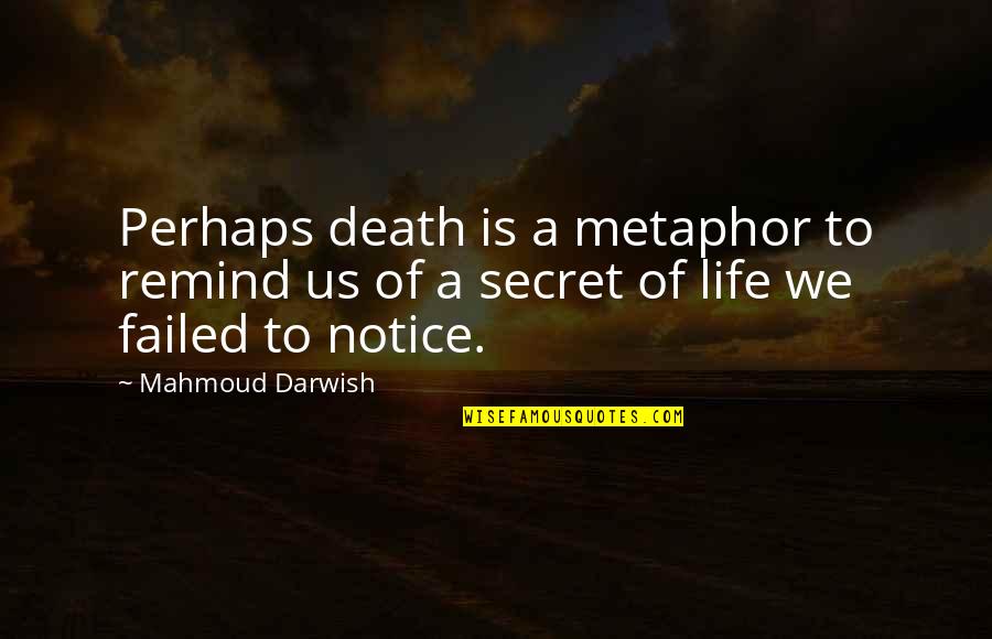 Darwish Quotes By Mahmoud Darwish: Perhaps death is a metaphor to remind us