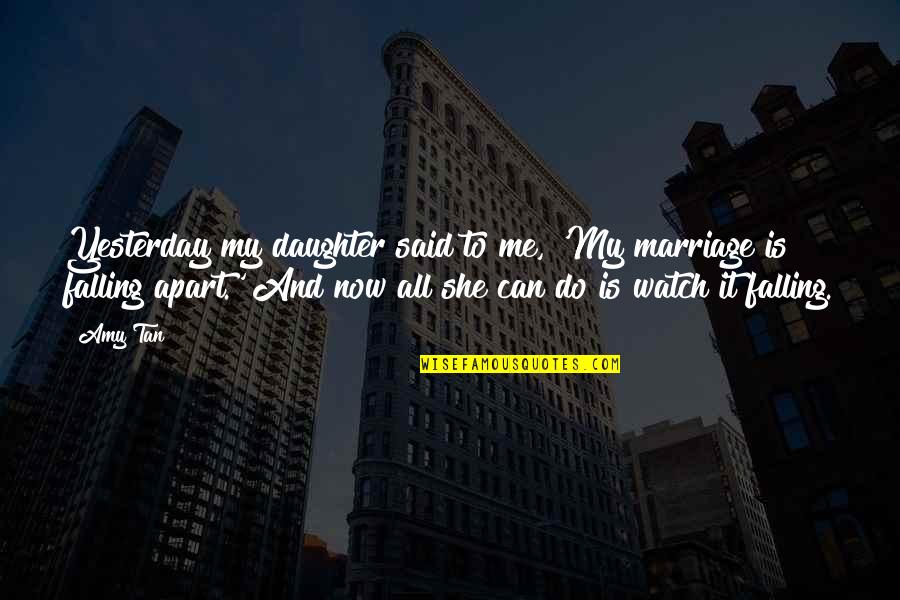 Daughter Marriage Quotes By Amy Tan: Yesterday my daughter said to me, 'My marriage