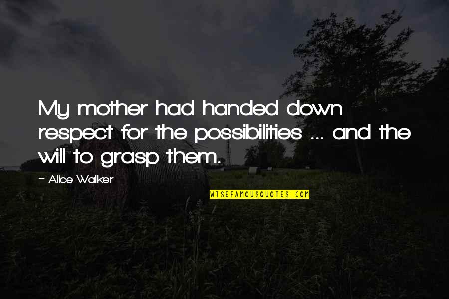 Daughter To Mother Quotes By Alice Walker: My mother had handed down respect for the