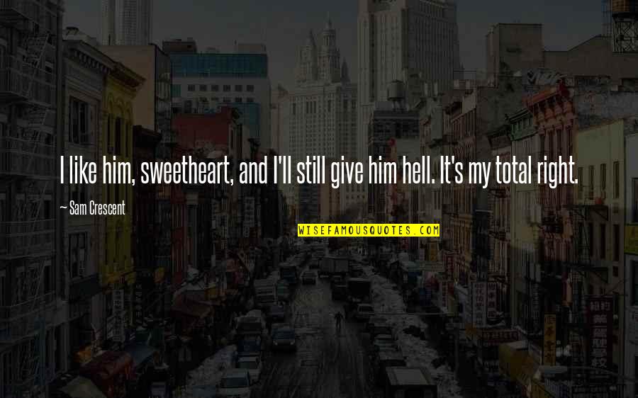 Daughter Without Father Quotes By Sam Crescent: I like him, sweetheart, and I'll still give