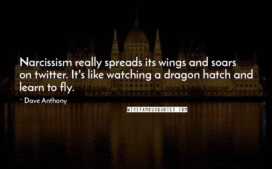 Dave Anthony quotes: Narcissism really spreads its wings and soars on twitter. It's like watching a dragon hatch and learn to fly.