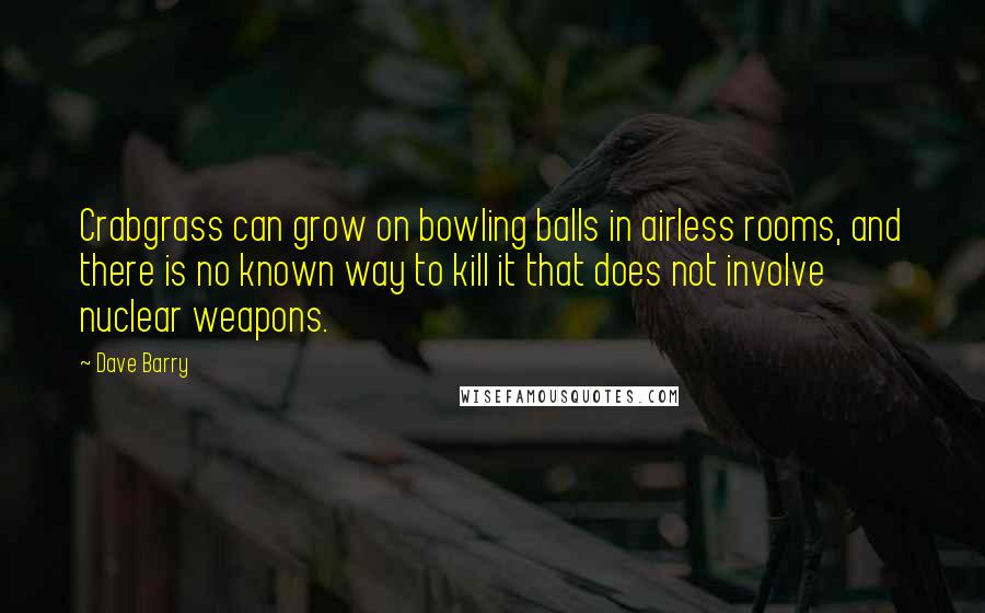 Dave Barry quotes: Crabgrass can grow on bowling balls in airless rooms, and there is no known way to kill it that does not involve nuclear weapons. Dave Barry quotes: Crabgrass can grow on bowling balls in airless rooms, and there is no known way to kill it that does not involve nuclear weapons.
