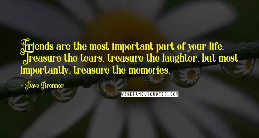 Dave Brenner quotes: Friends are the most important part of your life. Treasure the tears, treasure the laughter, but most importantly, treasure the memories.
