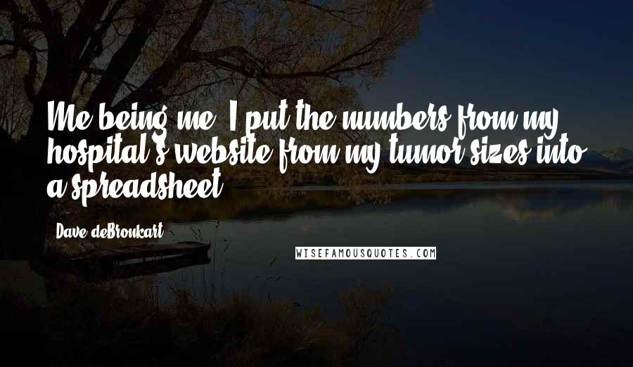 Dave DeBronkart quotes: Me being me, I put the numbers from my hospital's website from my tumor sizes into a spreadsheet.