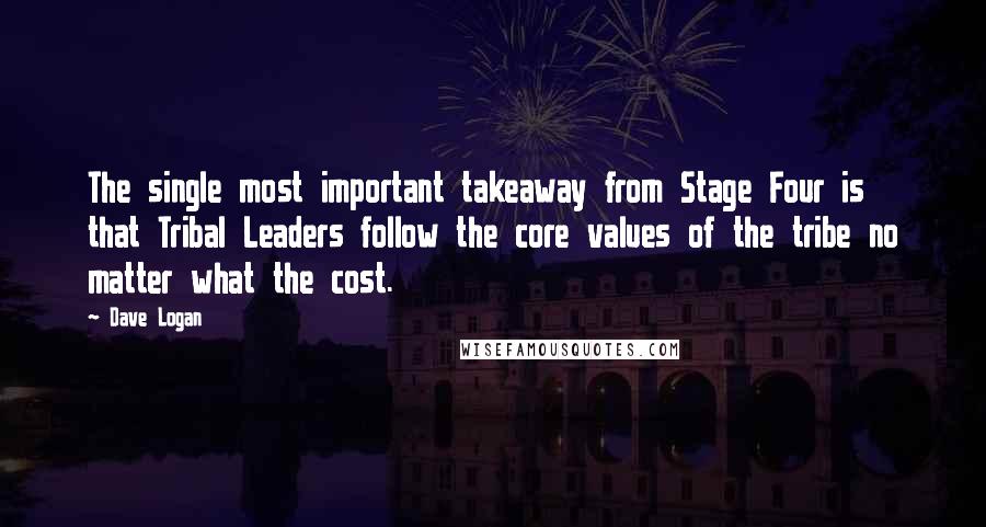 Dave Logan quotes: The single most important takeaway from Stage Four is that Tribal Leaders follow the core values of the tribe no matter what the cost.