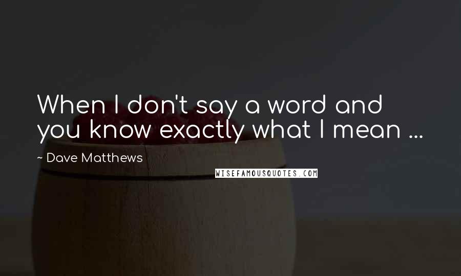 Dave Matthews quotes: When I don't say a word and you know exactly what I mean ...