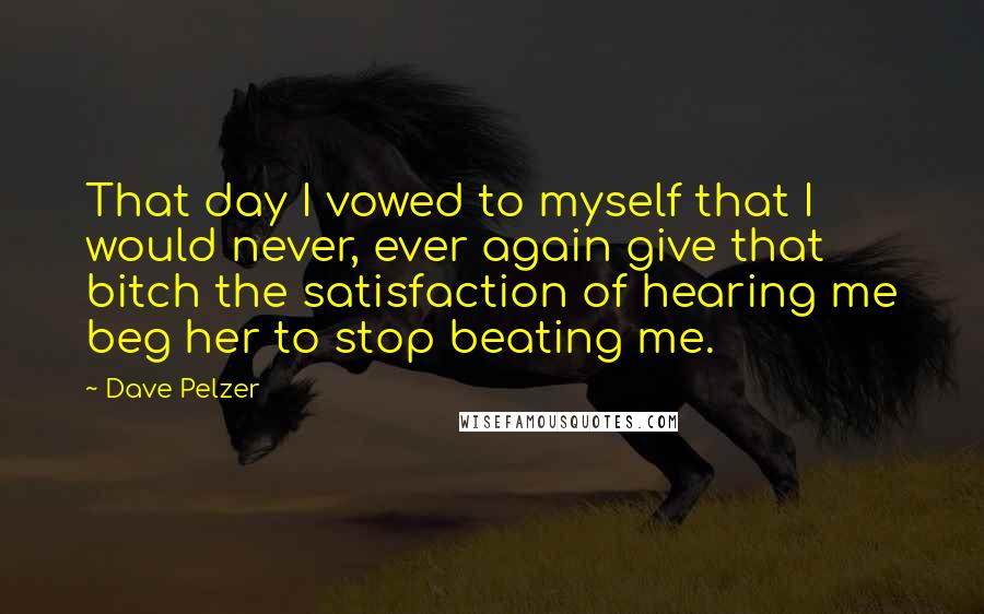Dave Pelzer quotes: That day I vowed to myself that I would never, ever again give that bitch the satisfaction of hearing me beg her to stop beating me.