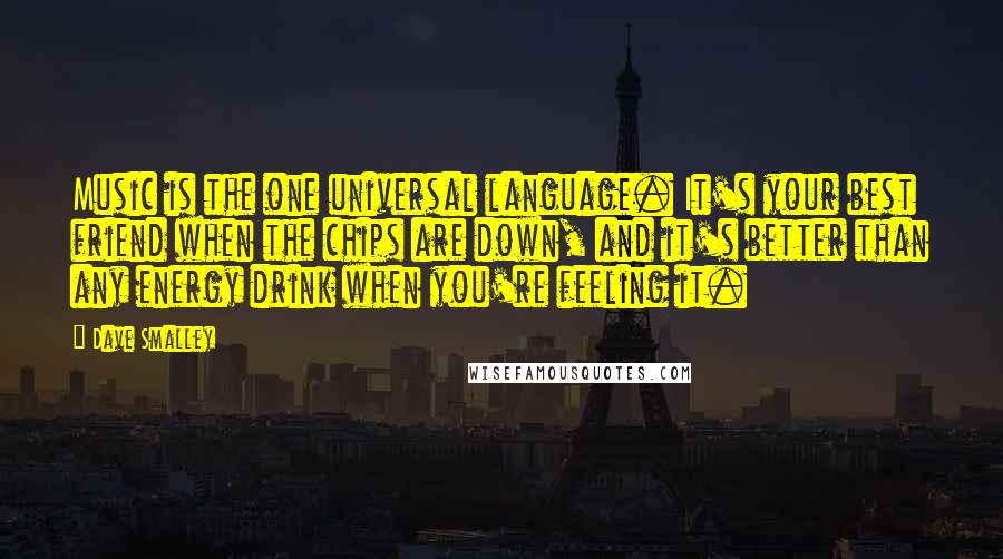 Dave Smalley quotes: Music is the one universal language. It's your best friend when the chips are down, and it's better than any energy drink when you're feeling it. Dave Smalley quotes: Music is the one universal language. It's your best friend when the chips are down, and it's better than any energy drink when you're feeling it.