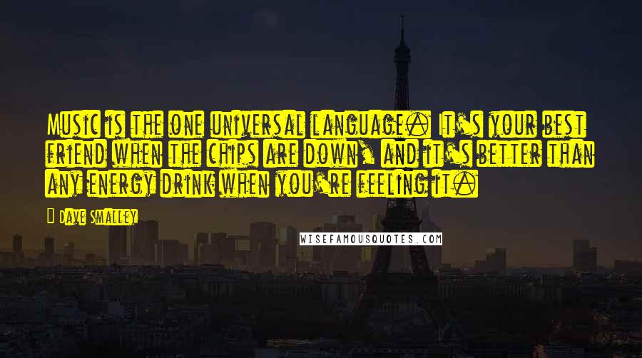 Dave Smalley quotes: Music is the one universal language. It's your best friend when the chips are down, and it's better than any energy drink when you're feeling it.