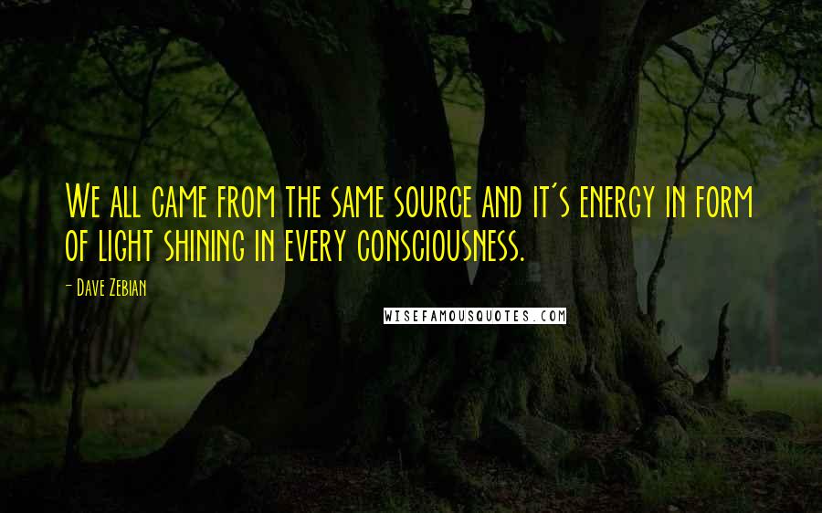 Dave Zebian quotes: We all came from the same source and it's energy in form of light shining in every consciousness.