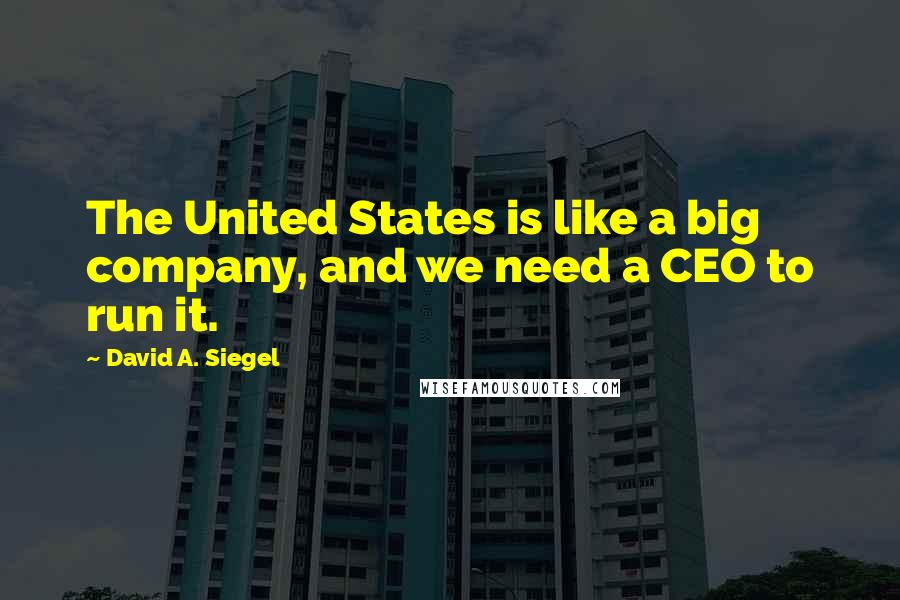 David A. Siegel quotes: The United States is like a big company, and we need a CEO to run it.