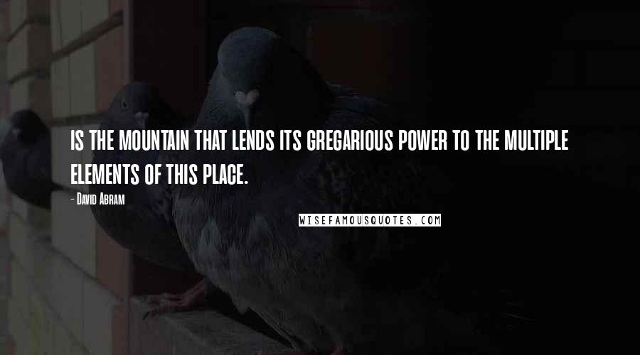 David Abram quotes: is the mountain that lends its gregarious power to the multiple elements of this place.