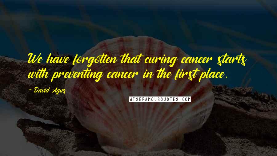 David Agus quotes: We have forgotten that curing cancer starts with preventing cancer in the first place.