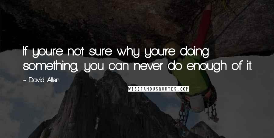 David Allen quotes: If you're not sure why you're doing something, you can never do enough of it.