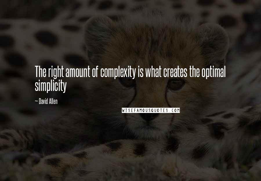David Allen quotes: The right amount of complexity is what creates the optimal simplicity