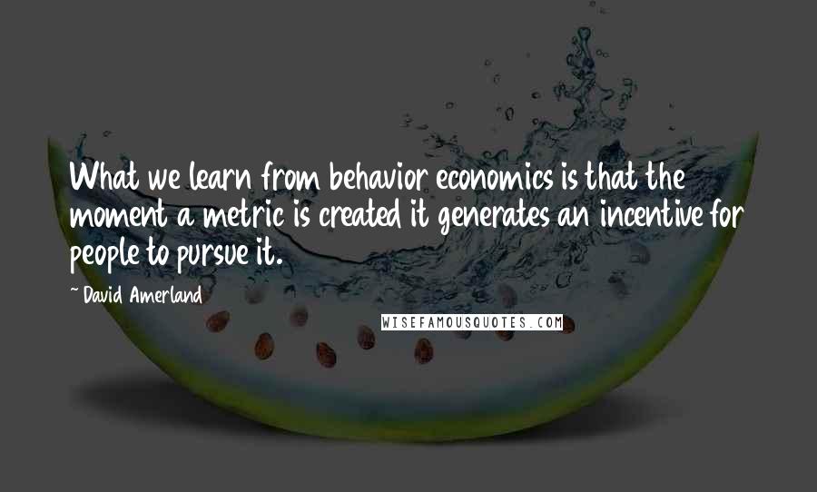 David Amerland quotes: What we learn from behavior economics is that the moment a metric is created it generates an incentive for people to pursue it.