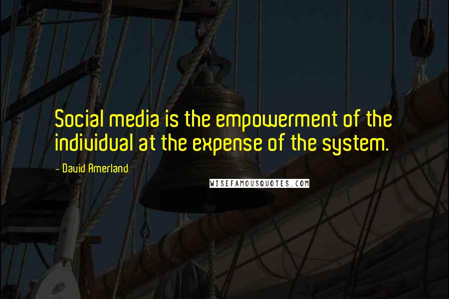 David Amerland quotes: Social media is the empowerment of the individual at the expense of the system.