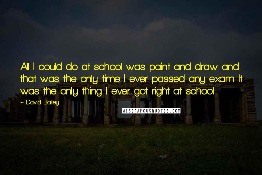 David Bailey quotes: All I could do at school was paint and draw and that was the only time I ever passed any exam. It was the only thing I ever got right