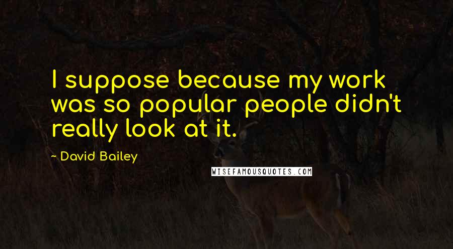 David Bailey quotes: I suppose because my work was so popular people didn't really look at it.