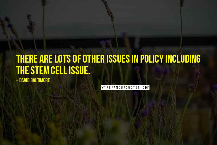 David Baltimore quotes: There are lots of other issues in policy including the stem cell issue.