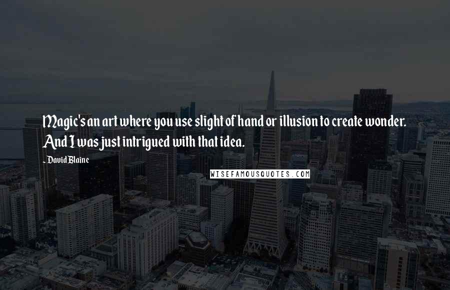 David Blaine quotes: Magic's an art where you use slight of hand or illusion to create wonder. And I was just intrigued with that idea.