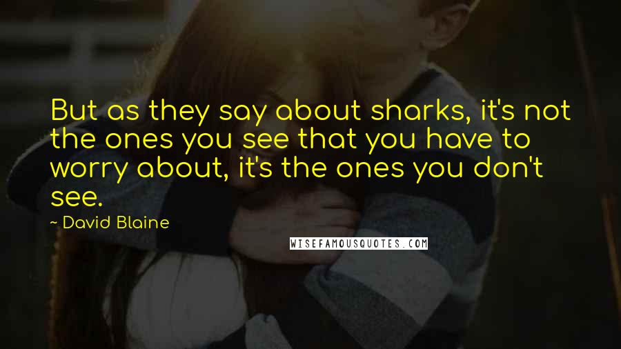 David Blaine quotes: But as they say about sharks, it's not the ones you see that you have to worry about, it's the ones you don't see. David Blaine quotes: But as they say about sharks, it's not the ones you see that you have to worry about, it's the ones you don't see.