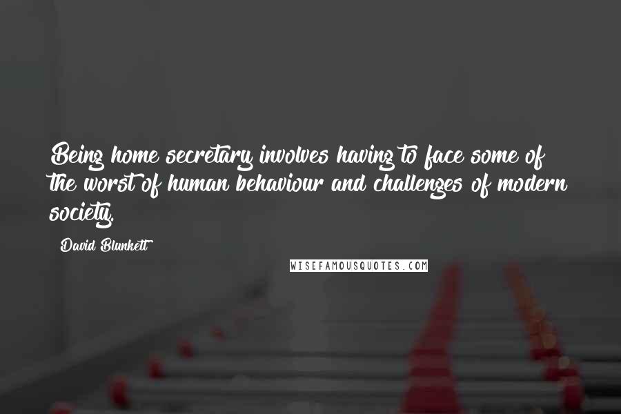 David Blunkett quotes: Being home secretary involves having to face some of the worst of human behaviour and challenges of modern society. David Blunkett quotes: Being home secretary involves having to face some of the worst of human behaviour and challenges of modern society.