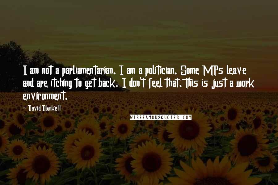 David Blunkett quotes: I am not a parliamentarian. I am a politician. Some MPs leave and are itching to get back. I don't feel that. This is just a work environment.