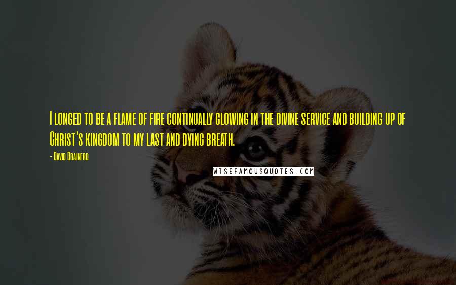 David Brainerd quotes: I longed to be a flame of fire continually glowing in the divine service and building up of Christ's kingdom to my last and dying breath.