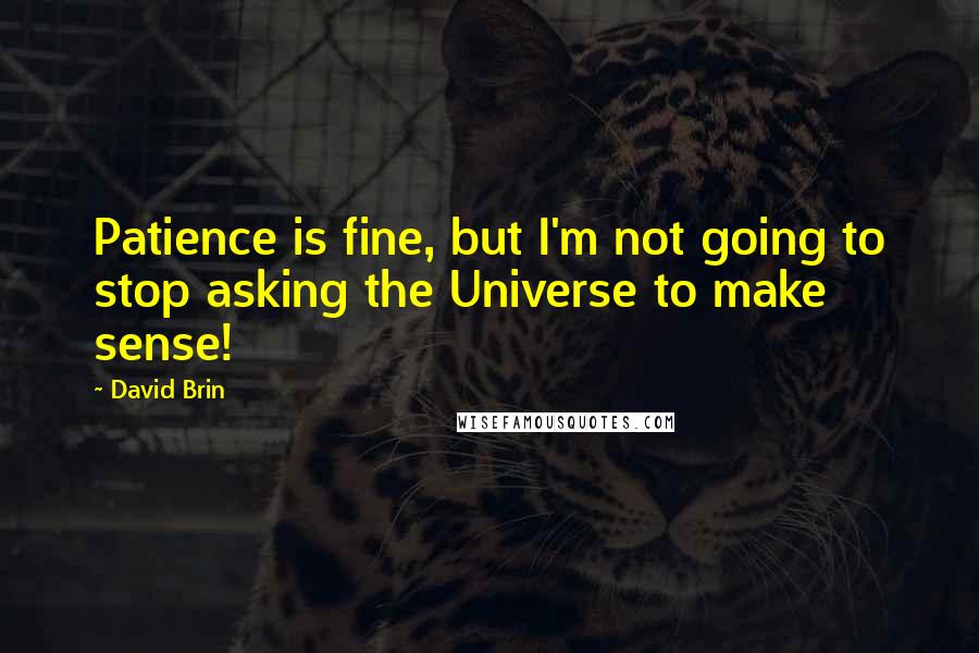 David Brin quotes: Patience is fine, but I'm not going to stop asking the Universe to make sense!