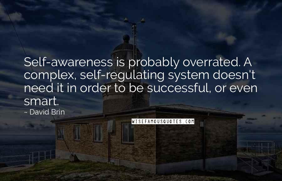 David Brin quotes: Self-awareness is probably overrated. A complex, self-regulating system doesn't need it in order to be successful, or even smart.