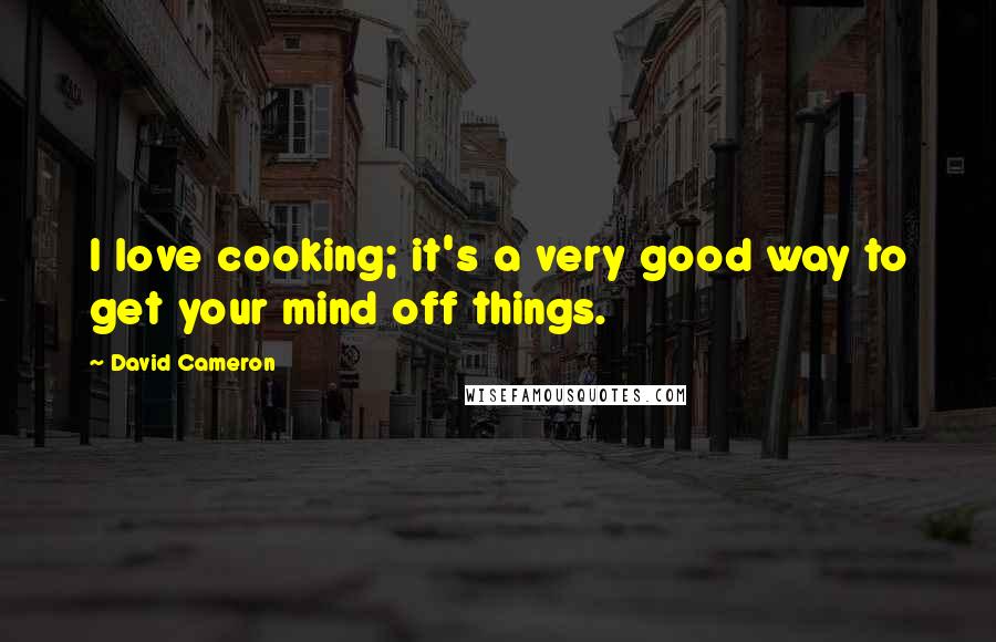 David Cameron quotes: I love cooking; it's a very good way to get your mind off things.