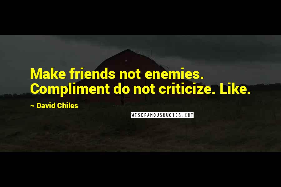 David Chiles quotes: Make friends not enemies. Compliment do not criticize. Like.