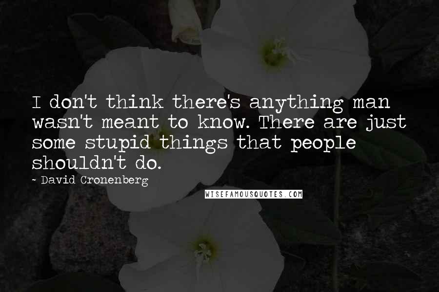 David Cronenberg quotes: I don't think there's anything man wasn't meant to know. There are just some stupid things that people shouldn't do.