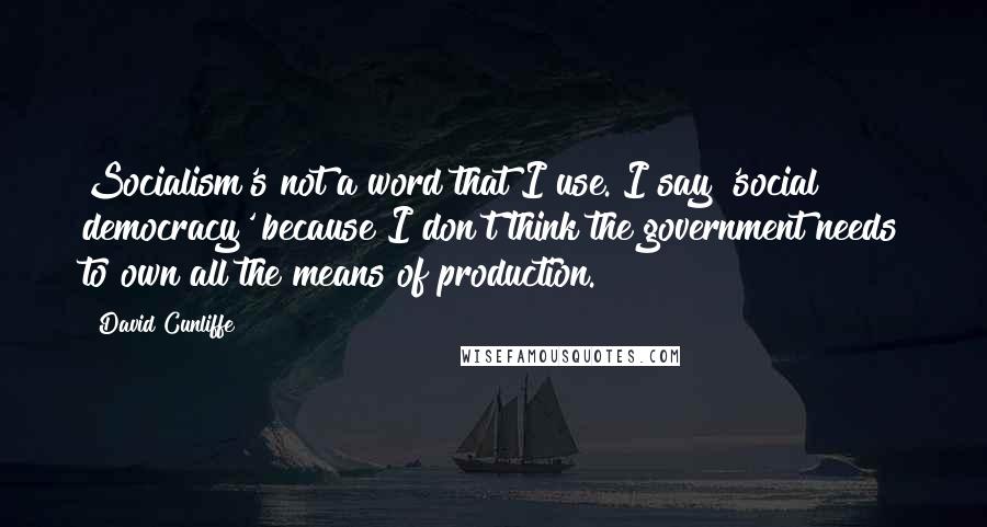 David Cunliffe quotes: Socialism's not a word that I use. I say 'social democracy' because I don't think the government needs to own all the means of production.