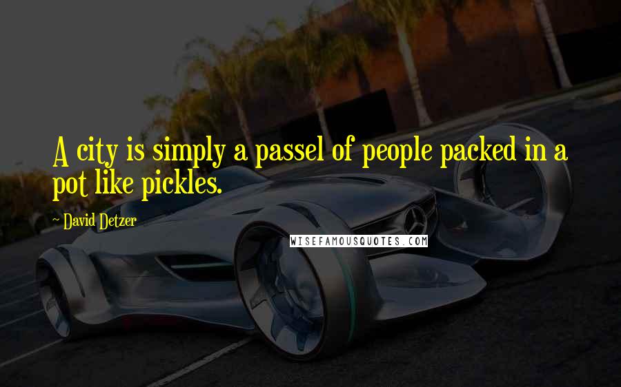 David Detzer quotes: A city is simply a passel of people packed in a pot like pickles.