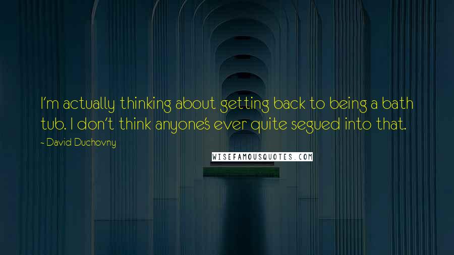 David Duchovny quotes: I'm actually thinking about getting back to being a bath tub. I don't think anyone's ever quite segued into that.