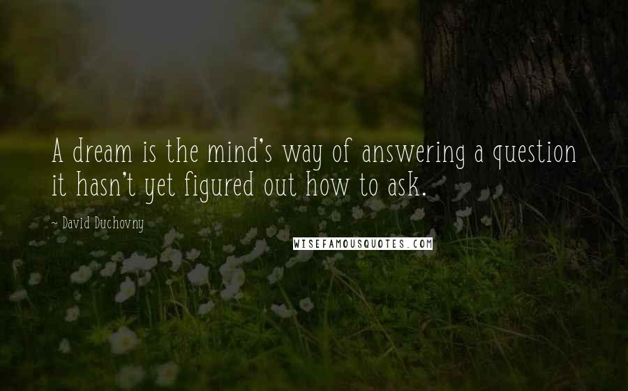 David Duchovny quotes: A dream is the mind's way of answering a question it hasn't yet figured out how to ask.