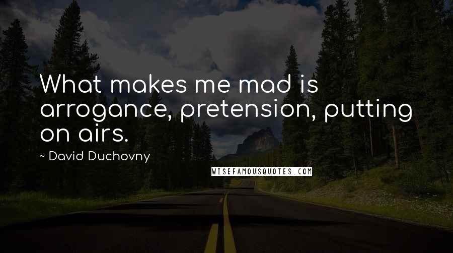 David Duchovny quotes: What makes me mad is arrogance, pretension, putting on airs.
