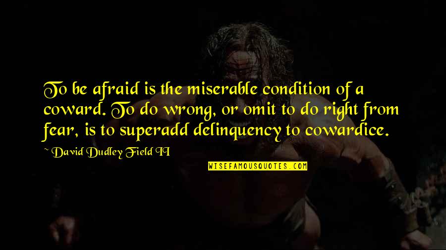 David Dudley Quotes By David Dudley Field II: To be afraid is the miserable condition of