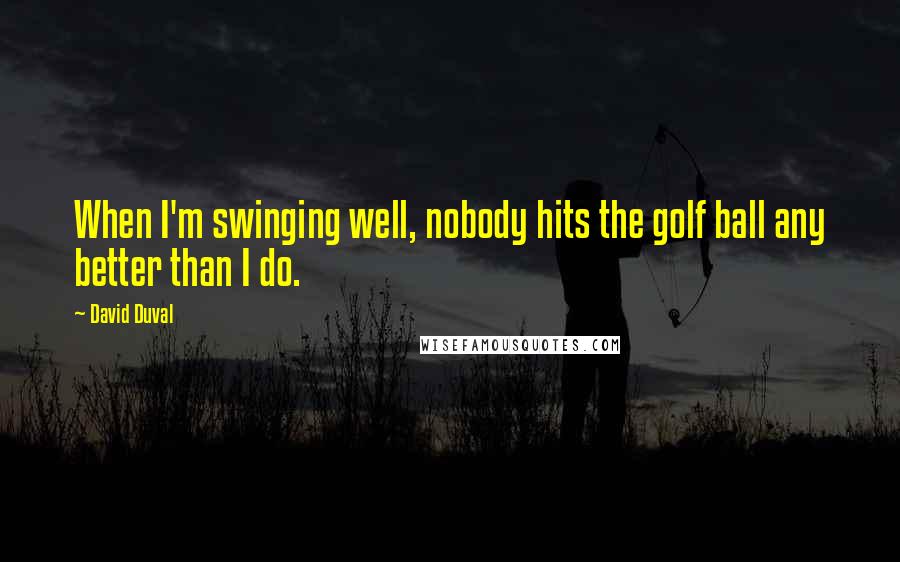 David Duval quotes: When I'm swinging well, nobody hits the golf ball any better than I do.