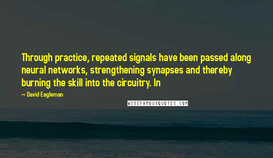 David Eagleman quotes: Through practice, repeated signals have been passed along neural networks, strengthening synapses and thereby burning the skill into the circuitry. In