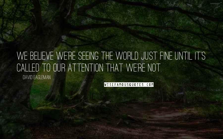 David Eagleman quotes: We believe we're seeing the world just fine until it's called to our attention that we're not.