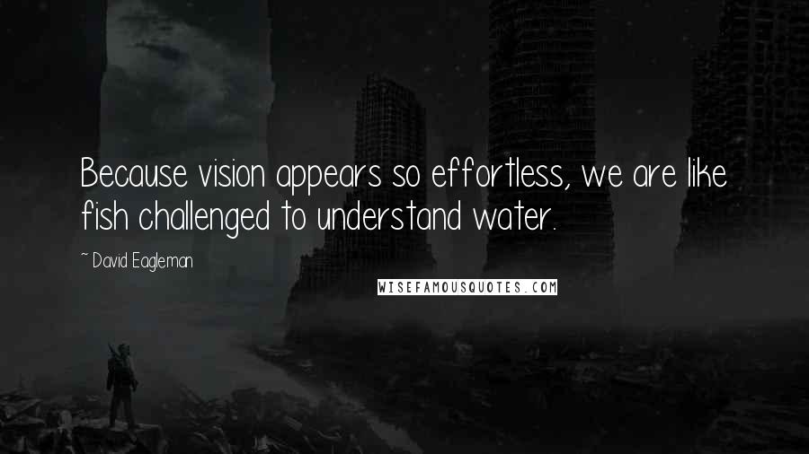 David Eagleman quotes: Because vision appears so effortless, we are like fish challenged to understand water.