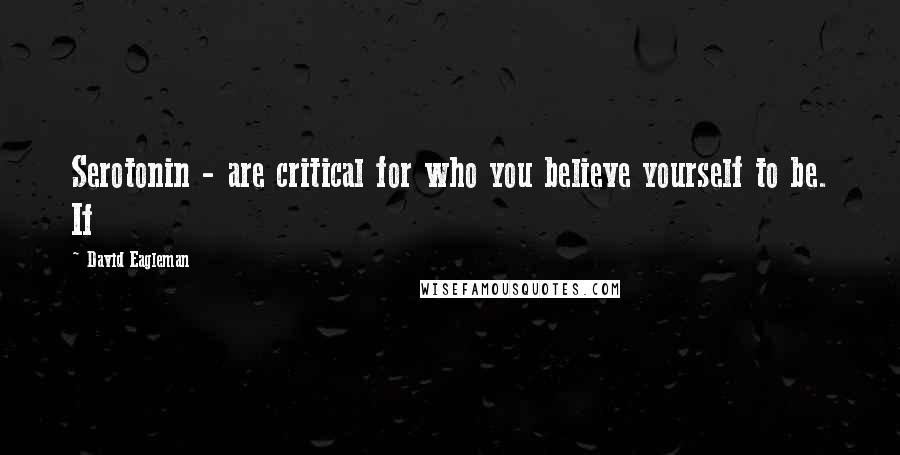 David Eagleman quotes: Serotonin - are critical for who you believe yourself to be. If