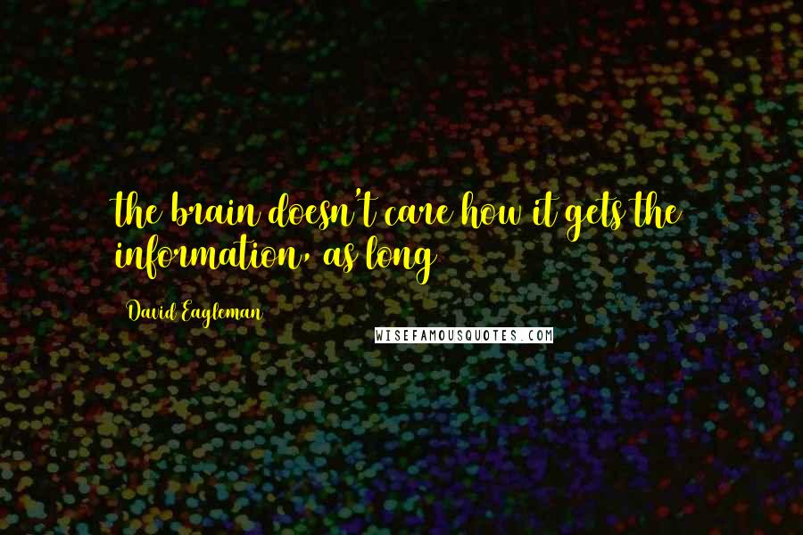 David Eagleman quotes: the brain doesn't care how it gets the information, as long