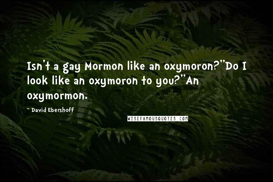 David Ebershoff quotes: Isn't a gay Mormon like an oxymoron?''Do I look like an oxymoron to you?''An oxymormon.