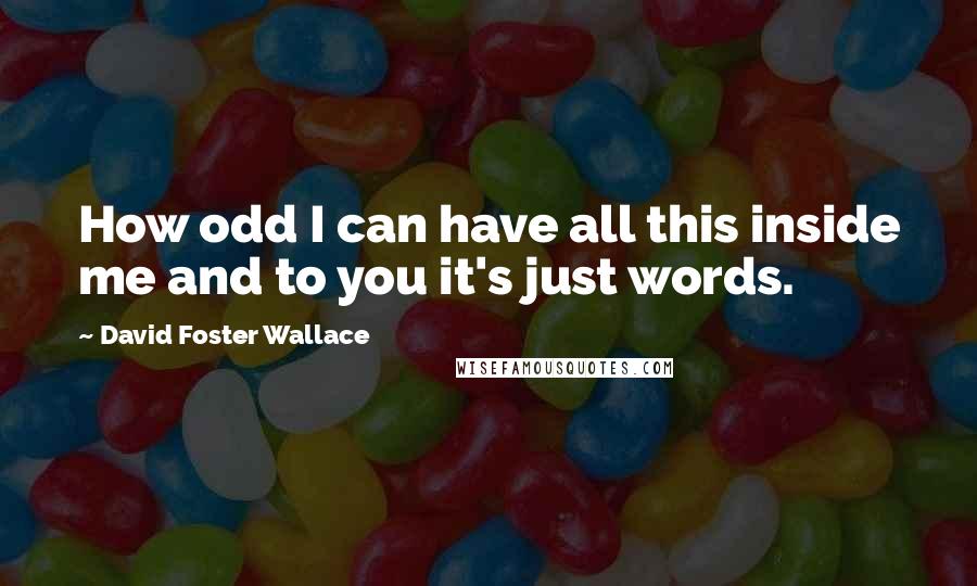 David Foster Wallace quotes: How odd I can have all this inside me and to you it's just words.