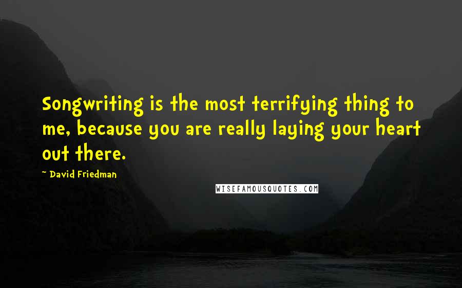 David Friedman quotes: Songwriting is the most terrifying thing to me, because you are really laying your heart out there.