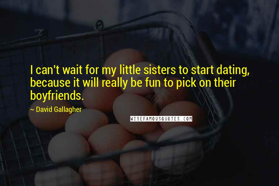 David Gallagher quotes: I can't wait for my little sisters to start dating, because it will really be fun to pick on their boyfriends.